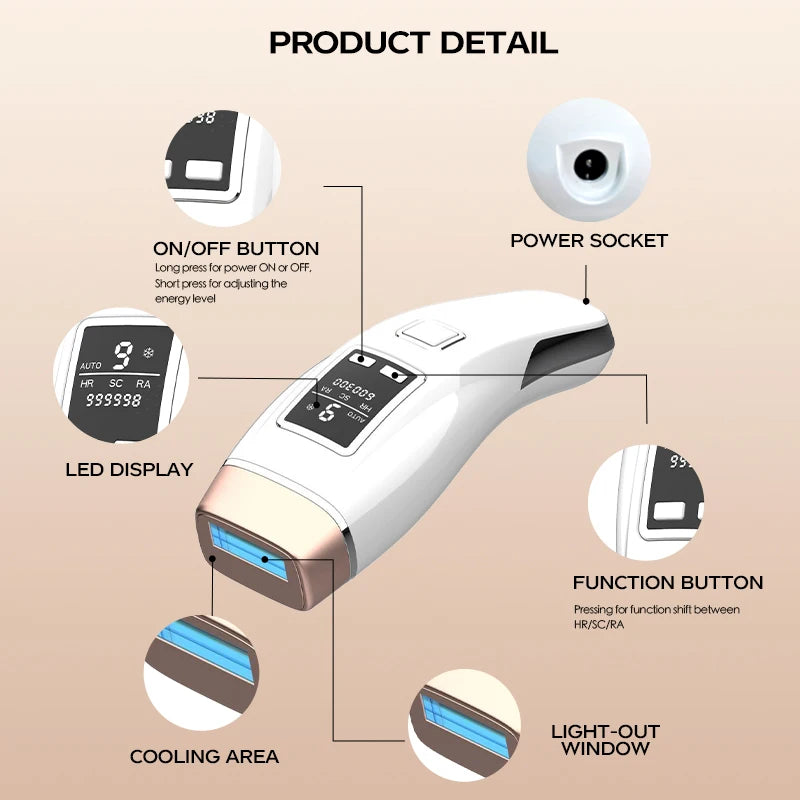 Cooling IPL Hair Removal 4In1 HR/RA/ SC 999900 Flashes Auto Operation Permanent Painless Handhold Bikini Trimmer Home Used for Women Men Epilator