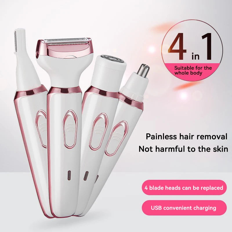 4 in 1 Electric Lady Shaver Body Hair Removal Epilator Painless Cordless Trimmer Razor Gifts for Women