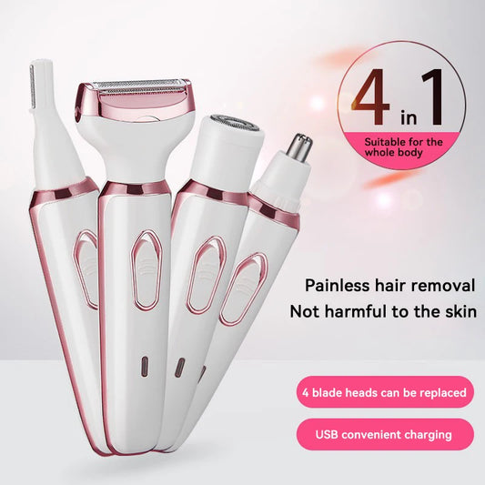 4 in 1 Electric Lady Shaver Body Hair Removal Epilator Painless Cordless Trimmer Razor Gifts for Women