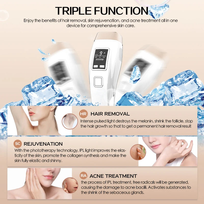 Cooling IPL Hair Removal 4In1 HR/RA/ SC 999900 Flashes Auto Operation Permanent Painless Handhold Bikini Trimmer Home Used for Women Men Epilator
